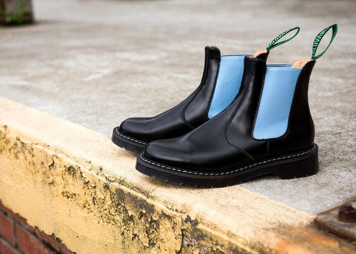 Baby Blue & Black Solovair Dealer Boots Women's Chelsea Boots | 691075ORS