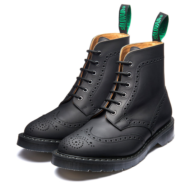 Black Greasy Solovair 6 Eye Men's Brogue Boots | 286974BXN