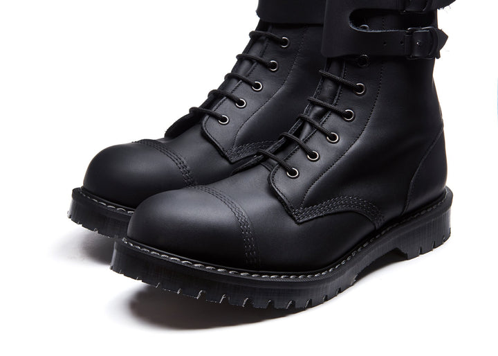 Black Greasy Solovair Strap Derby Boots Men's Steel Toe Boots | 376582RZY