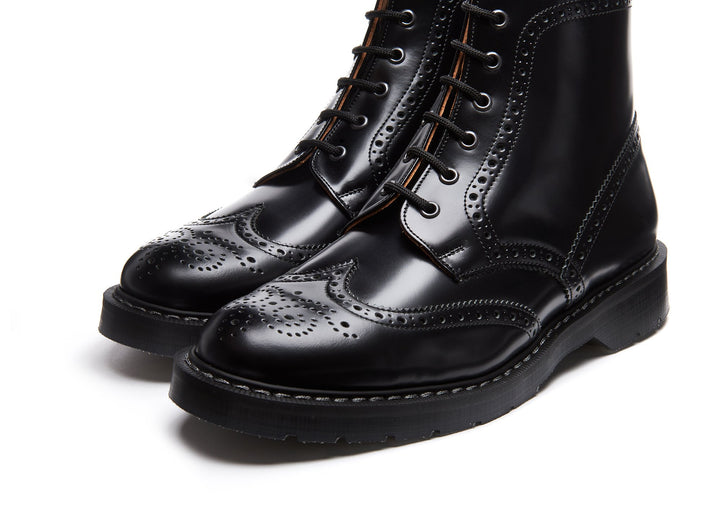 Black Hi-Shine Solovair 6 Eye Women's Brogue Boots | 416297EFH