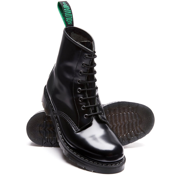 Black Hi-Shine Solovair 8 Eye Men's Derby Boots | 791683VJY