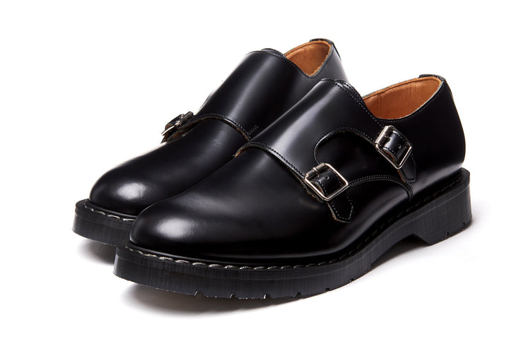 Black Hi-Shine Solovair Double Buckle Men's Monk Shoes | 815326QFL