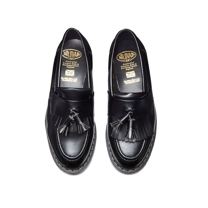 Black Hi-Shine Solovair Tassel Loafer Men's Vegan Shoes | 379510AWS