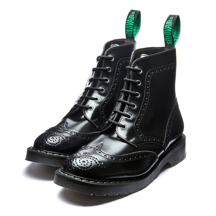 Black Hi-Shine Solovair Vegan 6 Eye Derby Men's Brogue Boots | 178360OTR