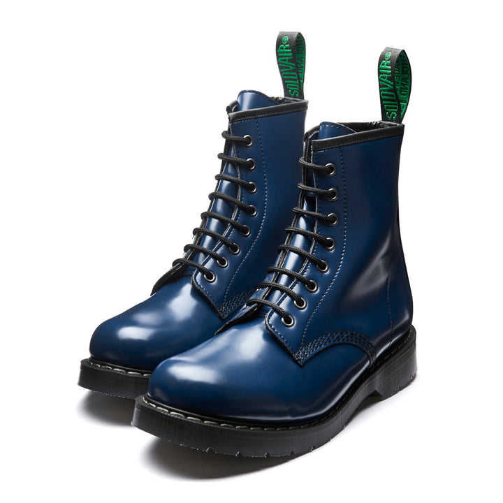 Blue Hi-Shine Solovair Vegan 8 Eye Men's Derby Boots | 849372JKM