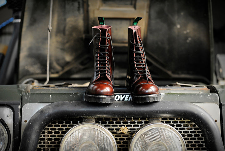 Burgundy Rub-Off Solovair 11 Eye Derby Boots Men's Steel Toe Boots | 659840IHL