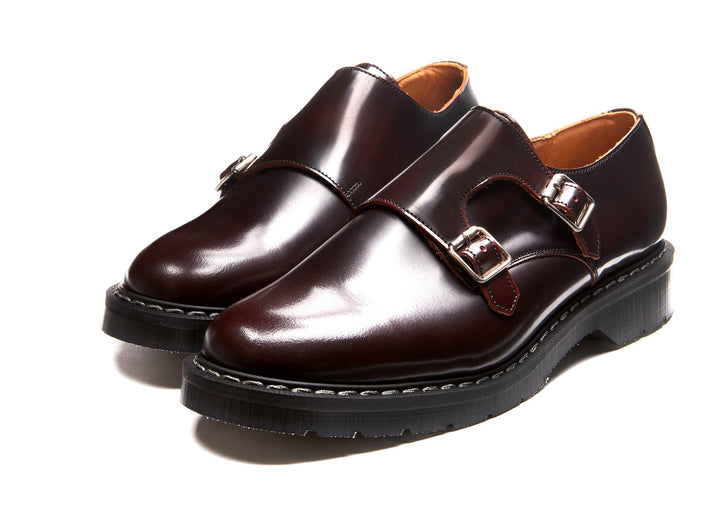 Burgundy Rub-Off Solovair Double Buckle Men's Monk Shoes | 451729NJB