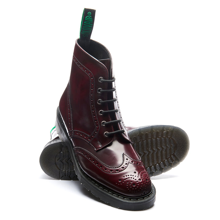 Cherry Red Rub Off Solovair Vegan 6 Eye Men's Brogue Boots | 071386OXV