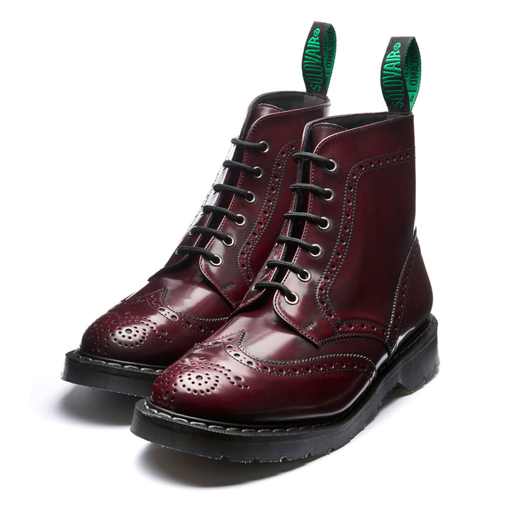 Cherry Red Rub Off Solovair Vegan 6 Eye Men's Brogue Boots | 071386OXV