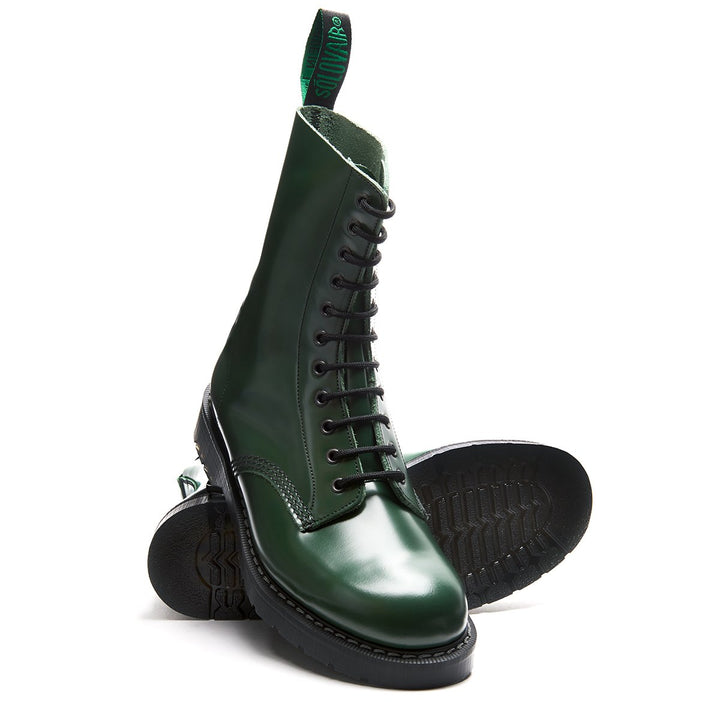 Green Hi-Shine Solovair 11 Eye Men's Derby Boots | 805217TEP