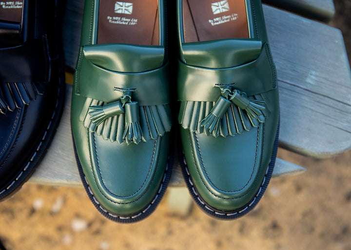 Green Hi-Shine Solovair Tassel Men's Loafers | 283094GTO