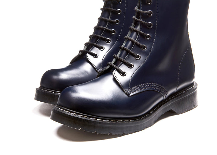 Navy Hi-Shine Solovair 8 Eye Men's Derby Boots | 546287FOG