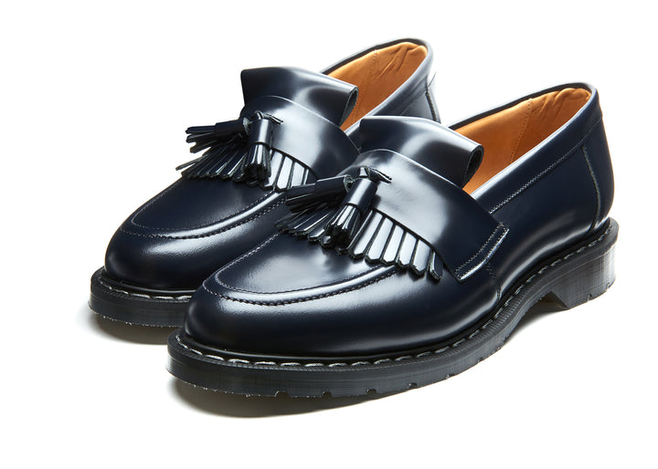 Navy Hi-Shine Solovair Tassel Men's Loafers | 349126UQI