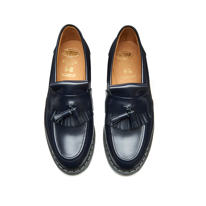 Navy Hi-Shine Solovair Tassel Men's Loafers | 349126UQI