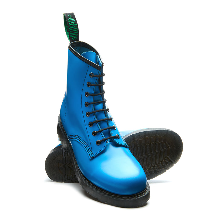 Neon Blue Solovair 8 Eye Men's Derby Boots | 425780KSZ