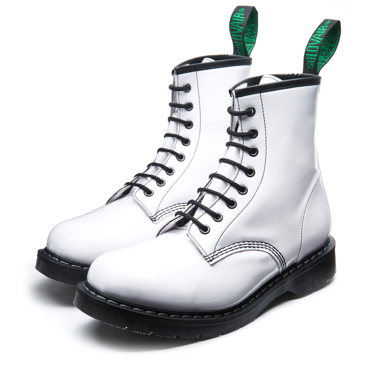 White Patent Solovair 8 Eye Derby Boots Men's Vegan Boots | 460783ZWE