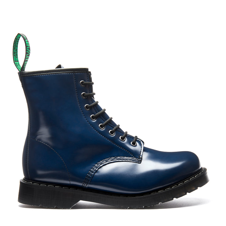 Blue Hi-Shine Solovair Vegan 8 Eye Men's Derby Boots | 849372JKM