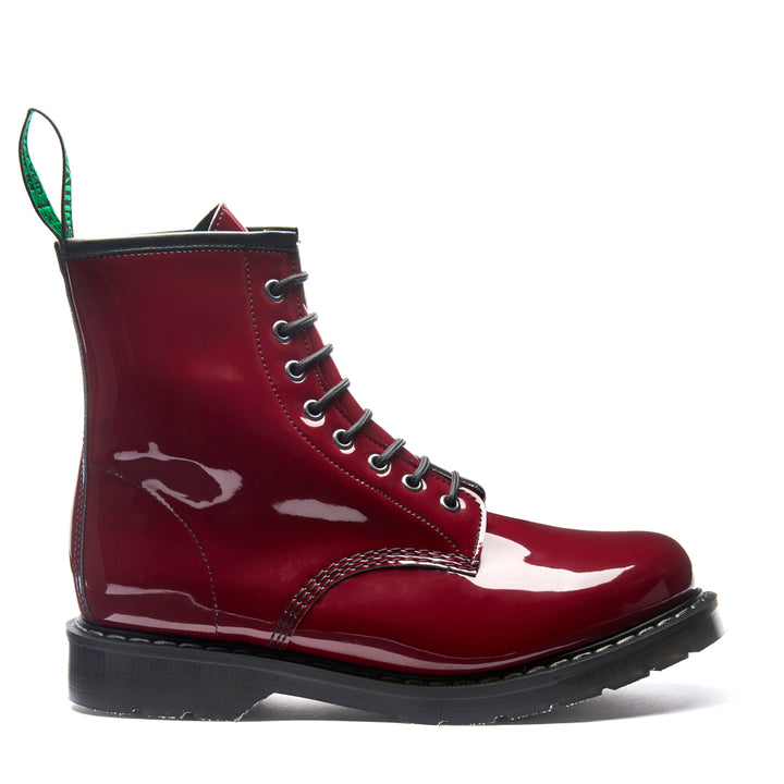 Cherry Red Patent Solovair 8 Eye Derby Boots Women's Vegan Boots | 837651KOD