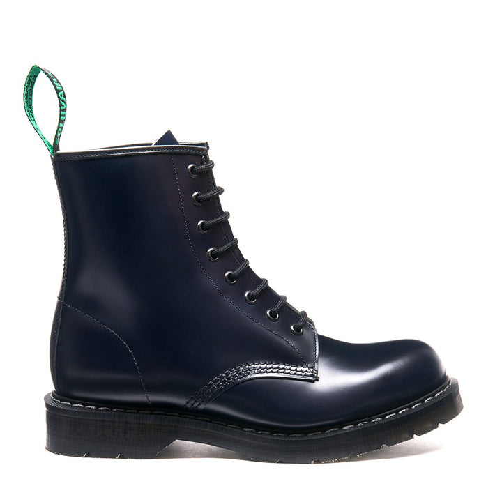 Navy Hi-Shine Solovair 8 Eye Men's Derby Boots | 546287FOG