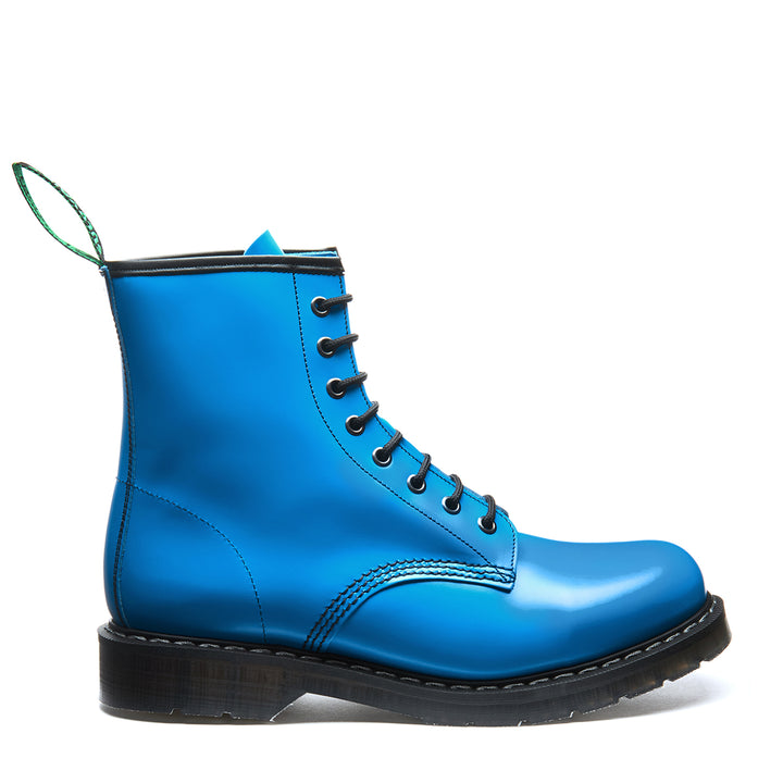 Neon Blue Solovair 8 Eye Men's Derby Boots | 425780KSZ