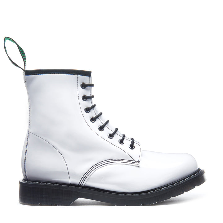 White Patent Solovair 8 Eye Derby Boots Women's Vegan Boots | 790841XTK